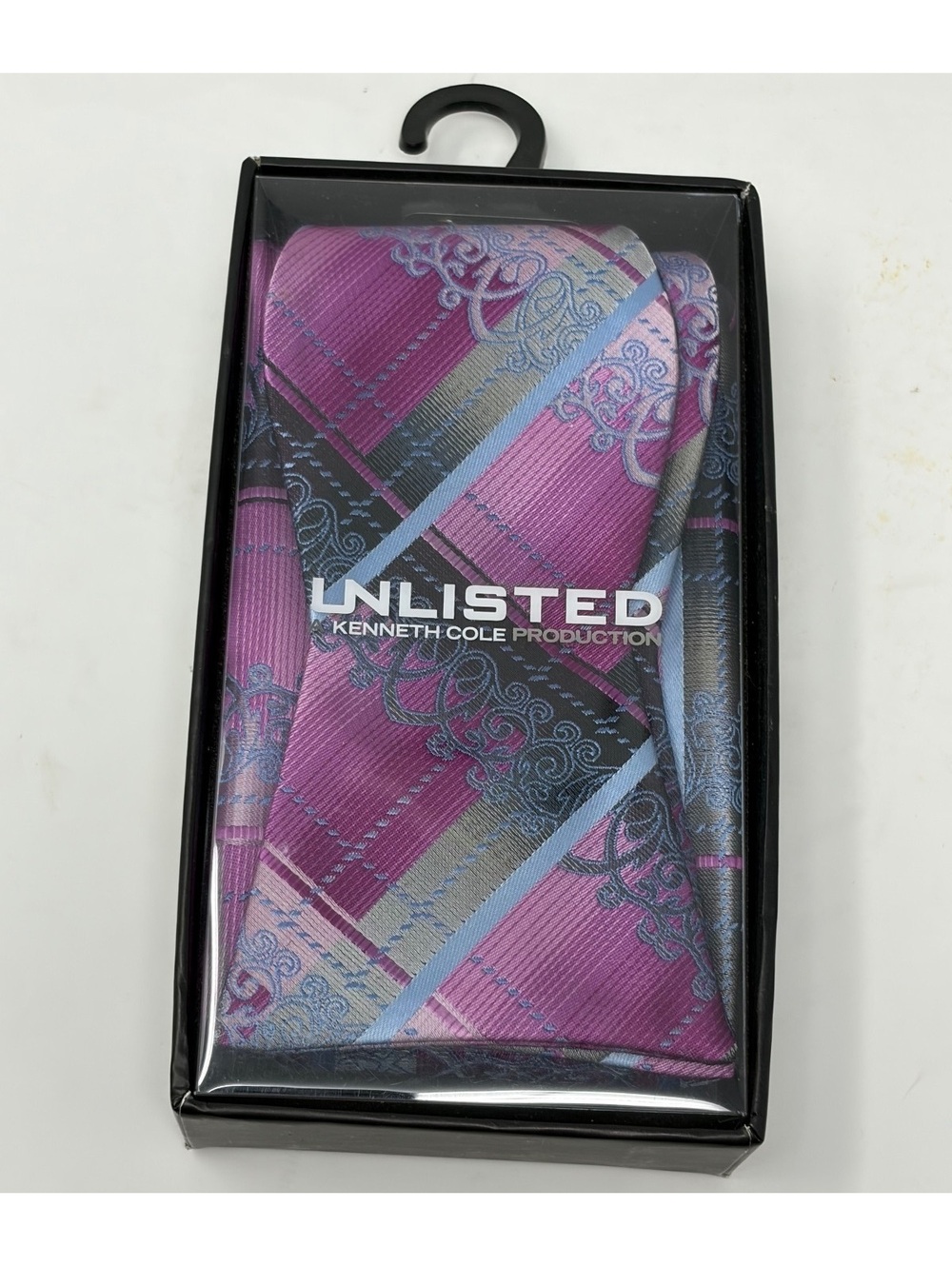 Kenneth Cole Unlisted Purple and Blue Patterned Pocket Silk